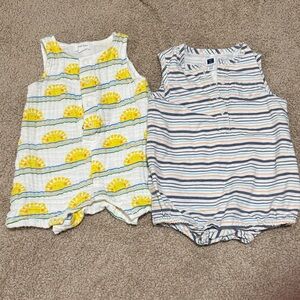 2 pieces Baby Sunshine Angel Dear & Stripe Sleeveless Rompers - Janie and Jack